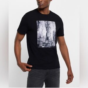 NWT Express Black Velour Velvet Print Cityscape Graphic T-Shirt Size S